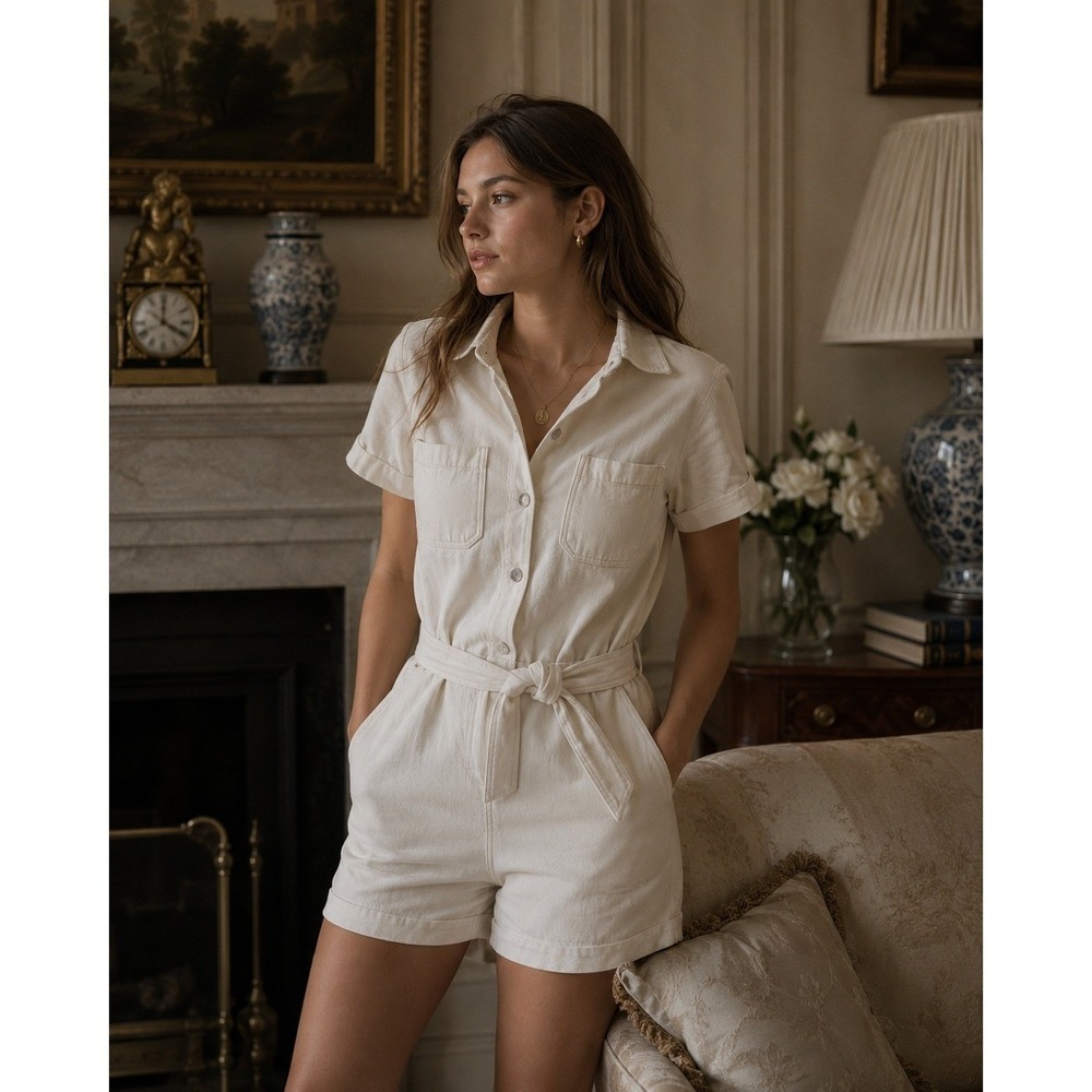 APC Romper Womens 34 XS Cream Amelie Denim Utility Minimalist Safari Neutral